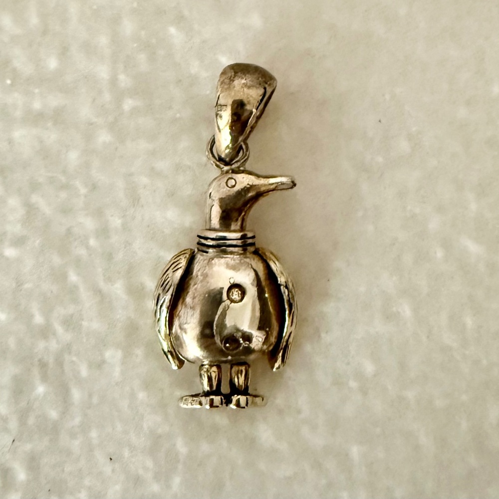 Penguin Pendant, 2 sided, articulated, silver & gold tones 70's